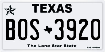 TX license plate BOS3920