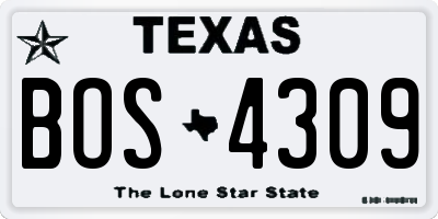 TX license plate BOS4309