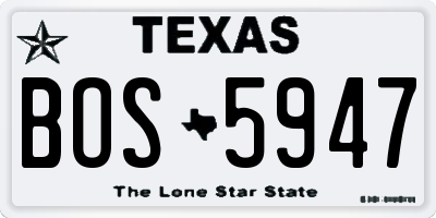 TX license plate BOS5947