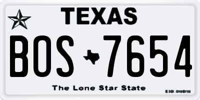 TX license plate BOS7654