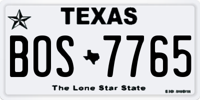 TX license plate BOS7765
