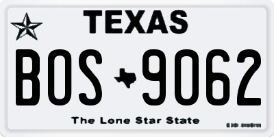 TX license plate BOS9062