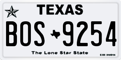 TX license plate BOS9254