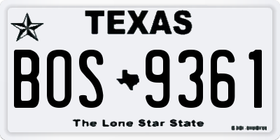 TX license plate BOS9361