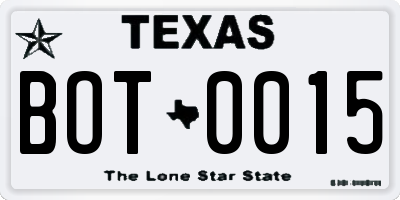TX license plate BOT0015