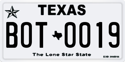 TX license plate BOT0019