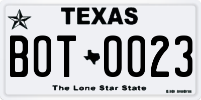 TX license plate BOT0023