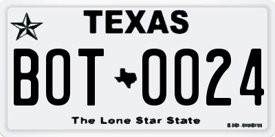 TX license plate BOT0024