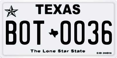 TX license plate BOT0036
