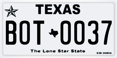 TX license plate BOT0037