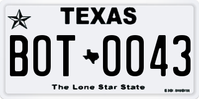 TX license plate BOT0043