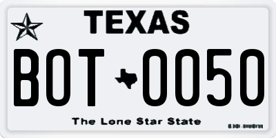 TX license plate BOT0050