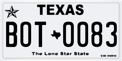 TX license plate BOT0083