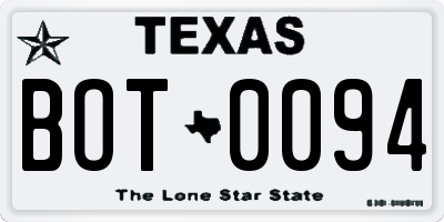 TX license plate BOT0094