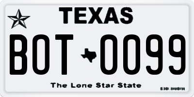 TX license plate BOT0099