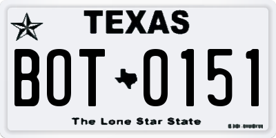 TX license plate BOT0151
