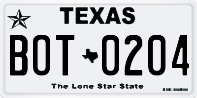 TX license plate BOT0204