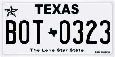 TX license plate BOT0323
