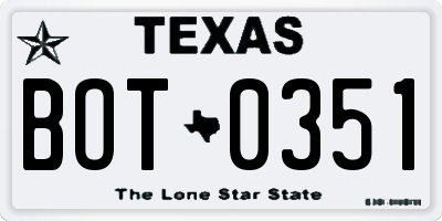 TX license plate BOT0351