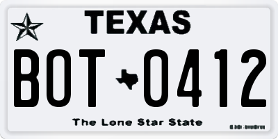 TX license plate BOT0412