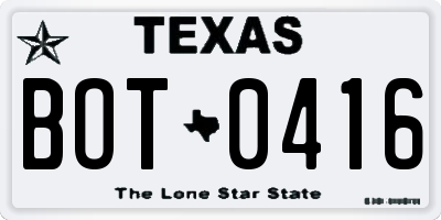 TX license plate BOT0416