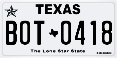 TX license plate BOT0418