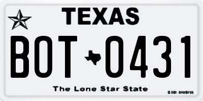 TX license plate BOT0431