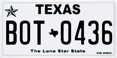TX license plate BOT0436