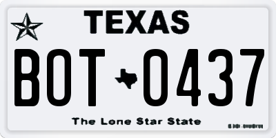 TX license plate BOT0437