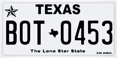 TX license plate BOT0453