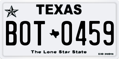 TX license plate BOT0459