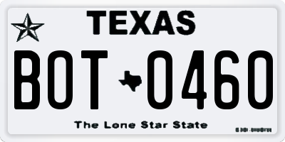TX license plate BOT0460
