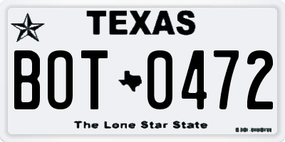 TX license plate BOT0472
