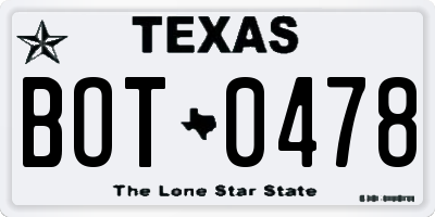 TX license plate BOT0478