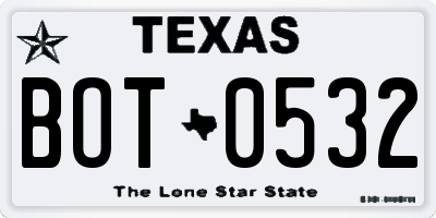 TX license plate BOT0532