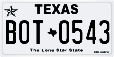 TX license plate BOT0543