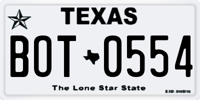 TX license plate BOT0554