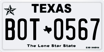 TX license plate BOT0567