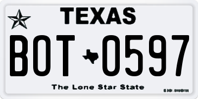 TX license plate BOT0597