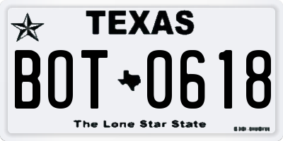 TX license plate BOT0618