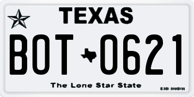 TX license plate BOT0621