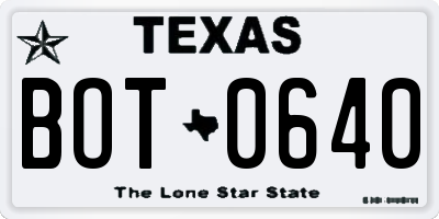 TX license plate BOT0640