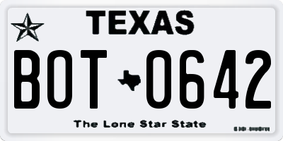 TX license plate BOT0642