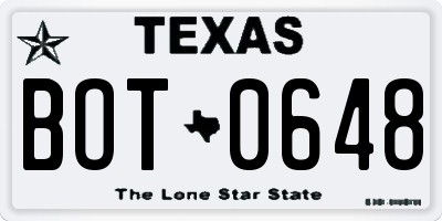 TX license plate BOT0648