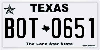 TX license plate BOT0651