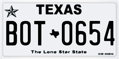 TX license plate BOT0654