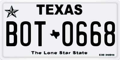 TX license plate BOT0668