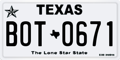 TX license plate BOT0671