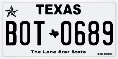 TX license plate BOT0689