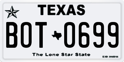 TX license plate BOT0699